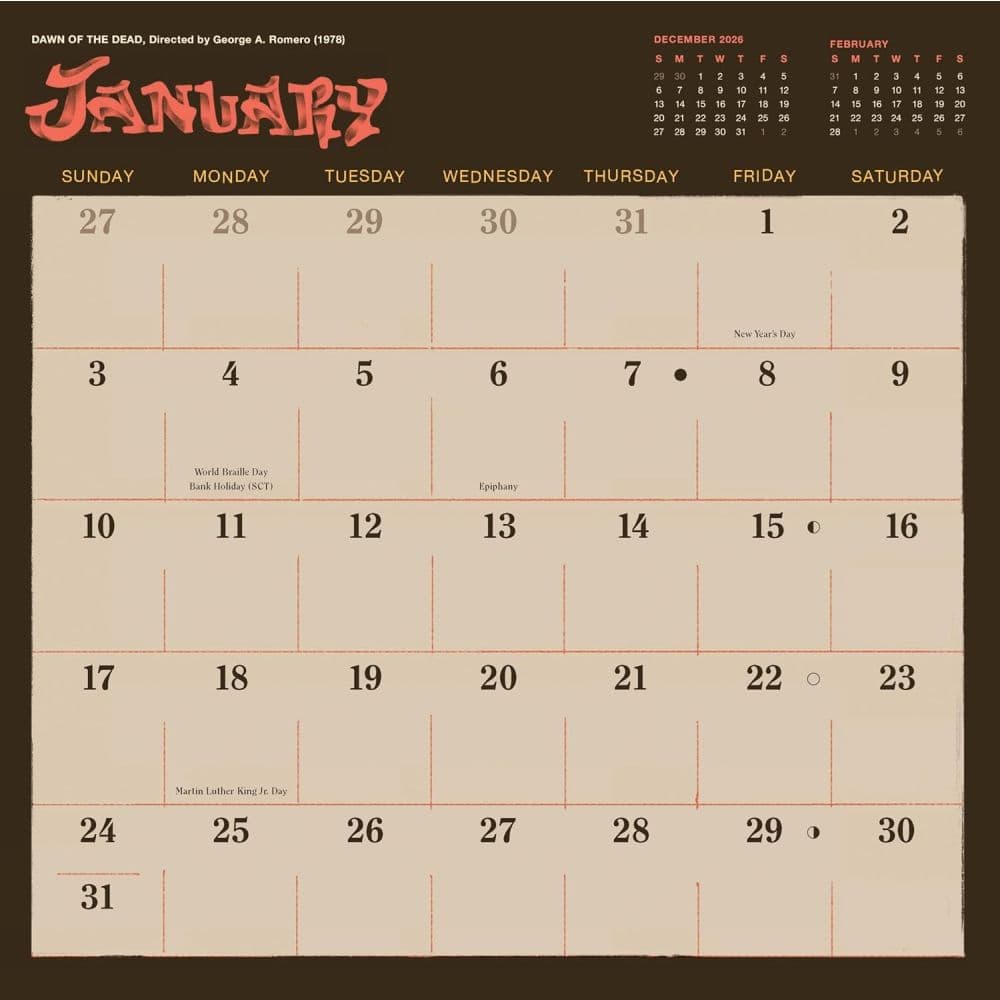 Classic Horror Movies 2027 Wall Calendar Third Alternate Image
