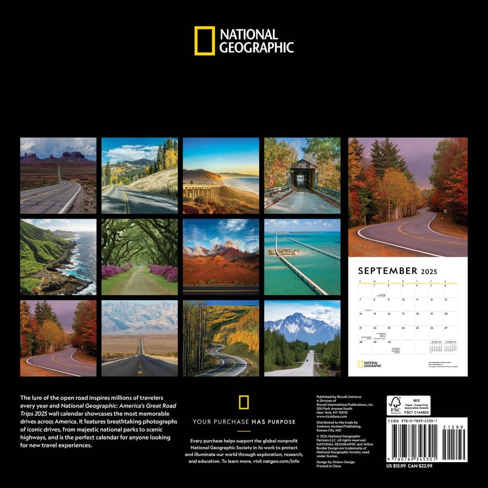 National Geographic American Roadtrips 2025 Wall Calendar