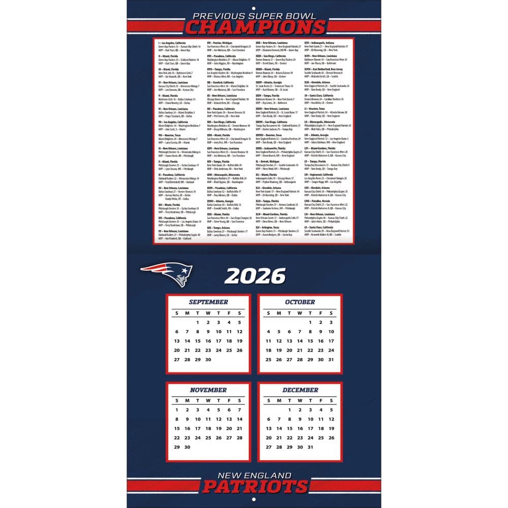 NFL New England Patriots 2027 Wall Calendar Second Alternate Image