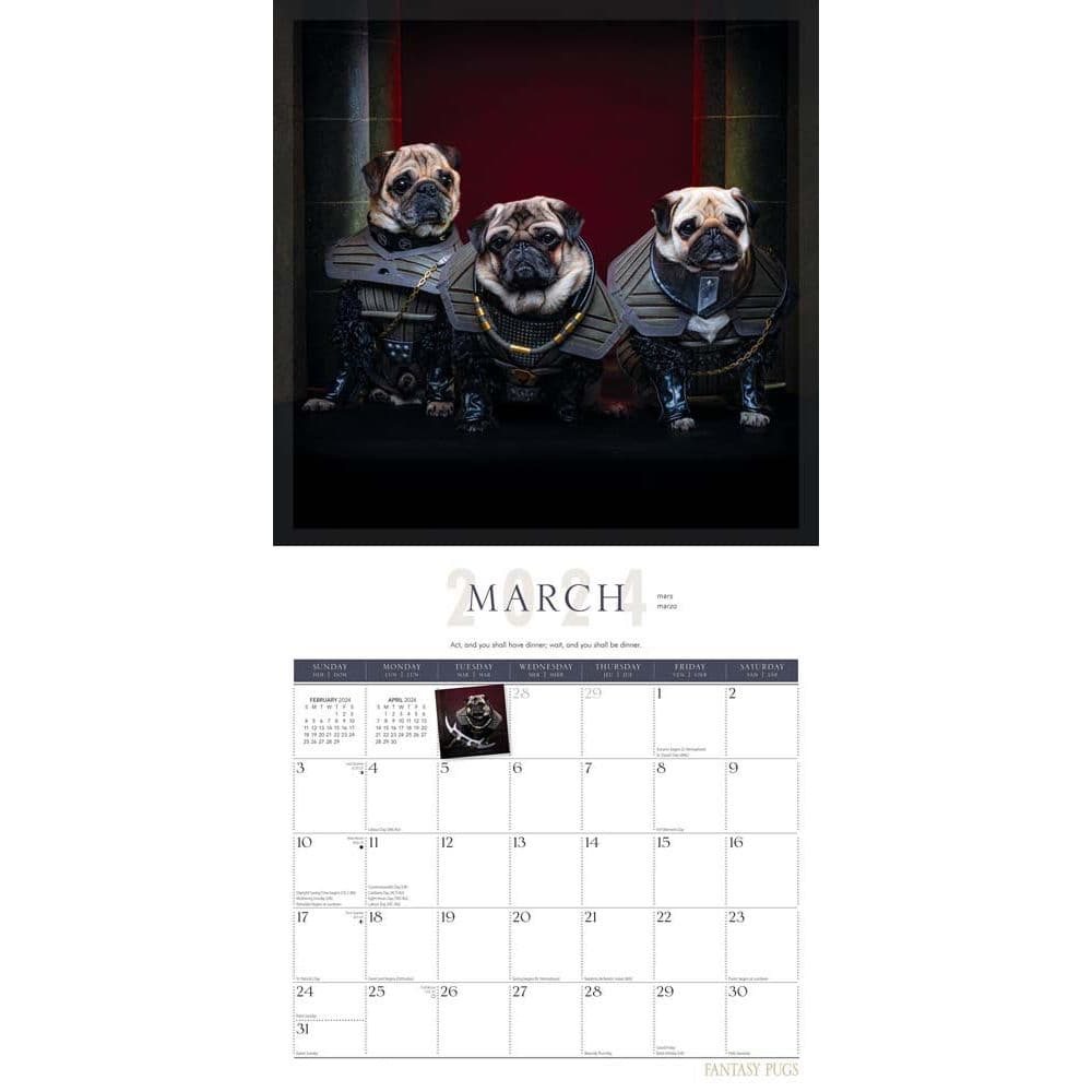 Fantasy Pugs 2024 Wall Calendar