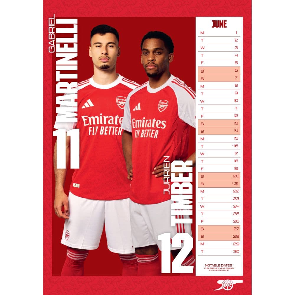 Arsenal FC Poster 2026 Wall Calendar Second Alternate Image