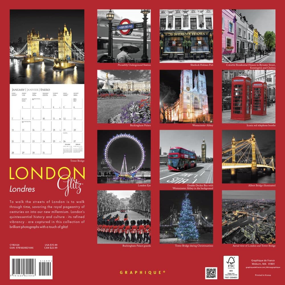 London Glitz 2024 Wall Calendar