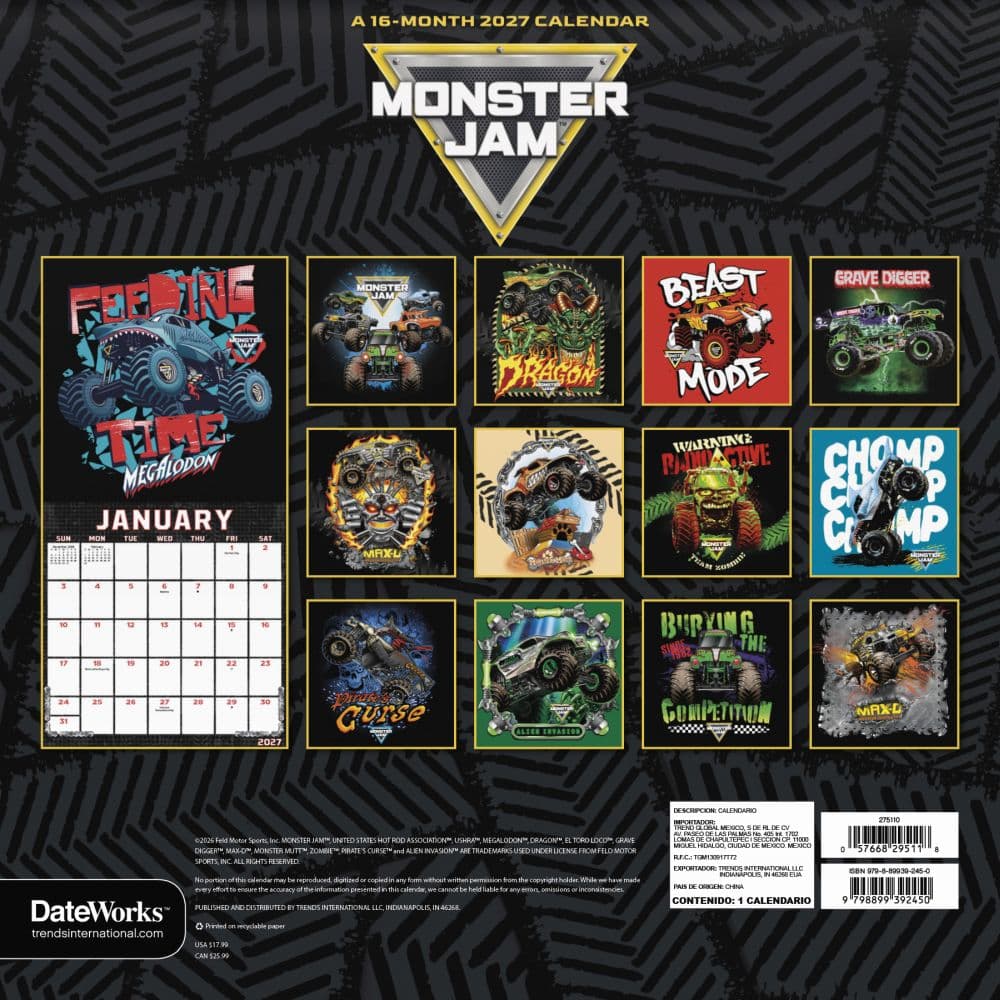 Monster Jam 2027 Wall Calendar First Alternate Image