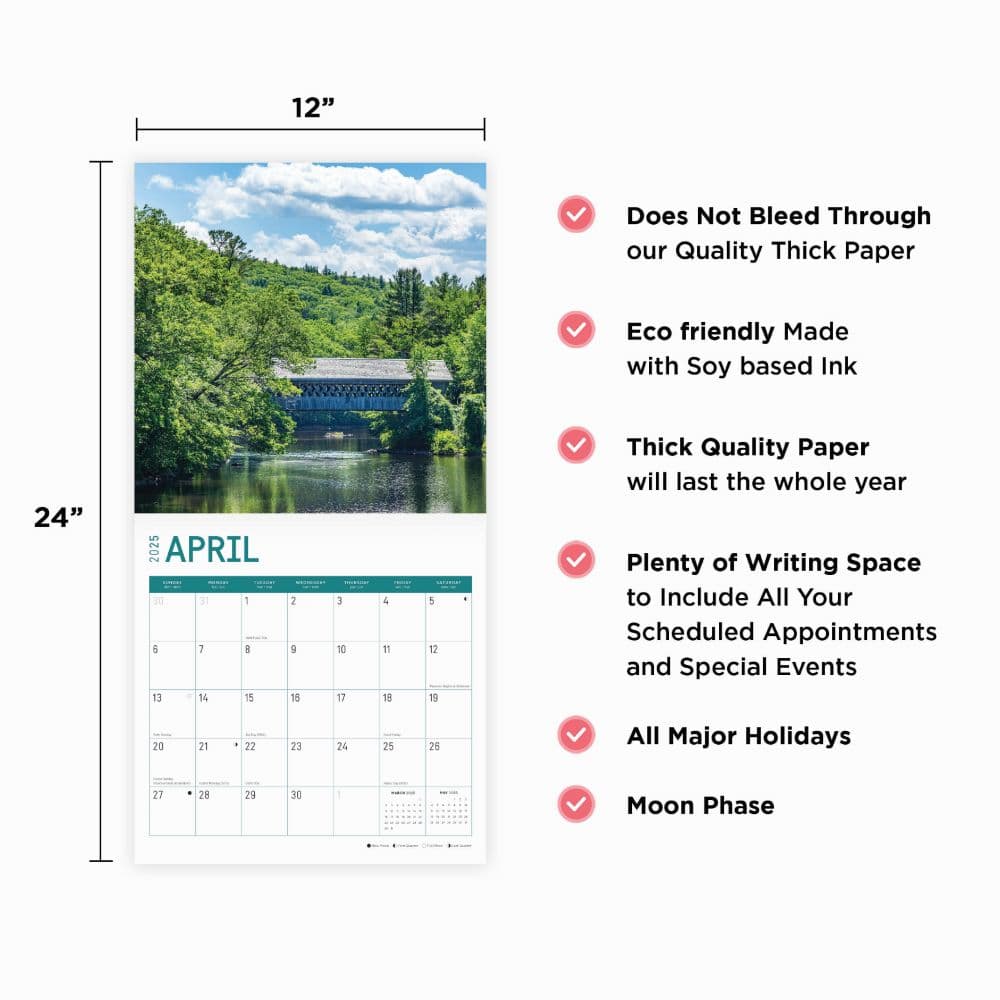 Covered Bridges 2025 Wall Calendar Fourth Alternate Image width="1000" height="1000"