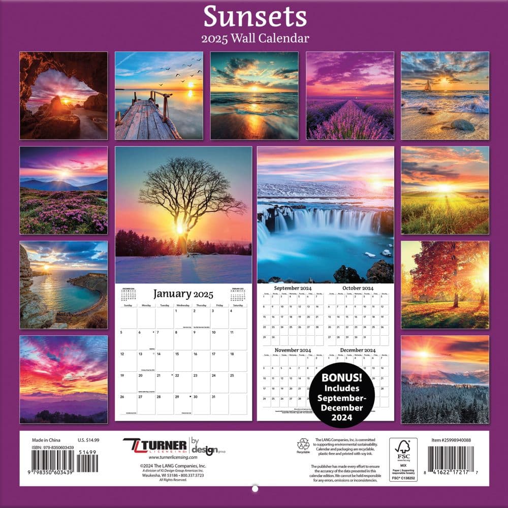 Sunsets 2025 Wall Calendar