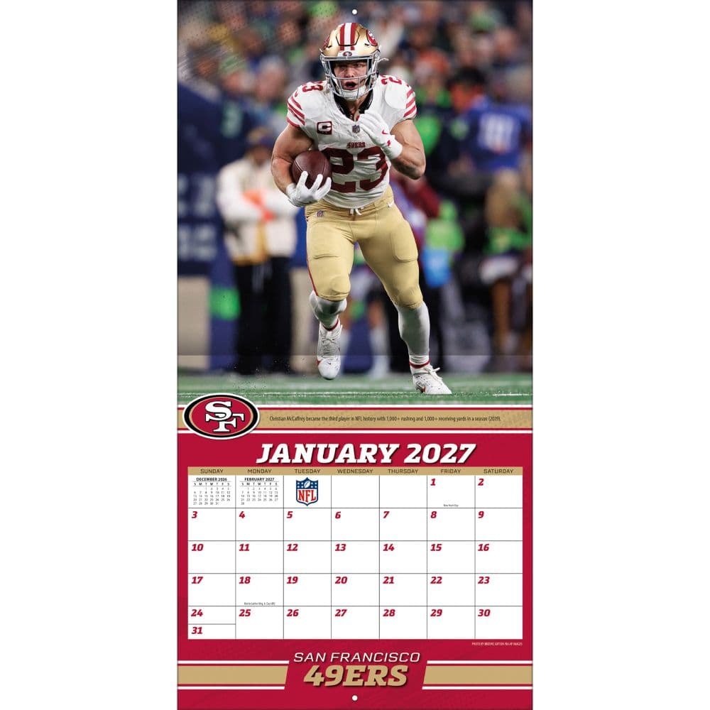 NFL San Francisco 49ers Christian McCaffrey 2027 Wall Calendar Third Alternate image