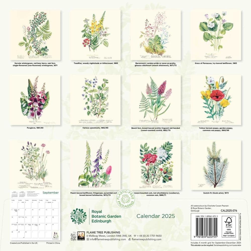 Royal Botanic Gardens Edinburgh 2025 Wall Calendar Alt1