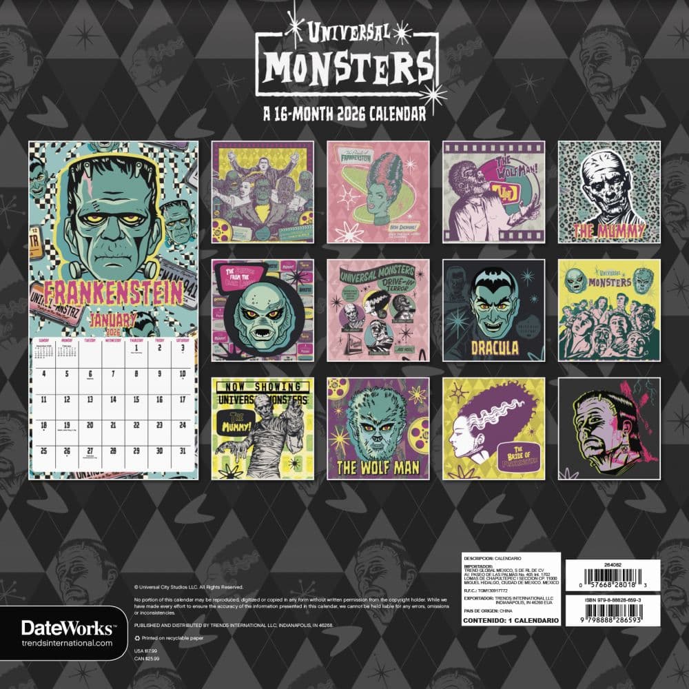 Universal Monsters 2026 Wall Calendar First Alternate Image