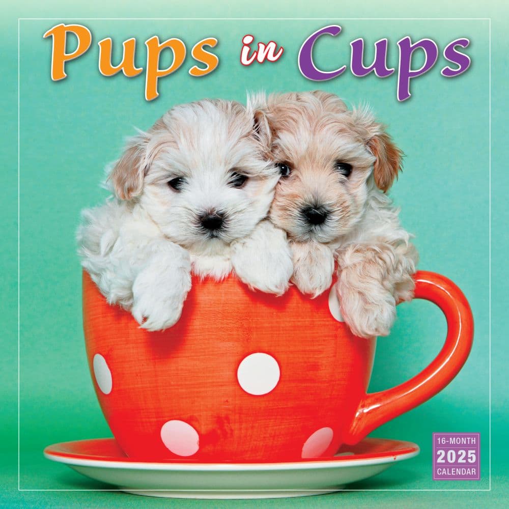 Pups in Cups 2025 Wall Calendar