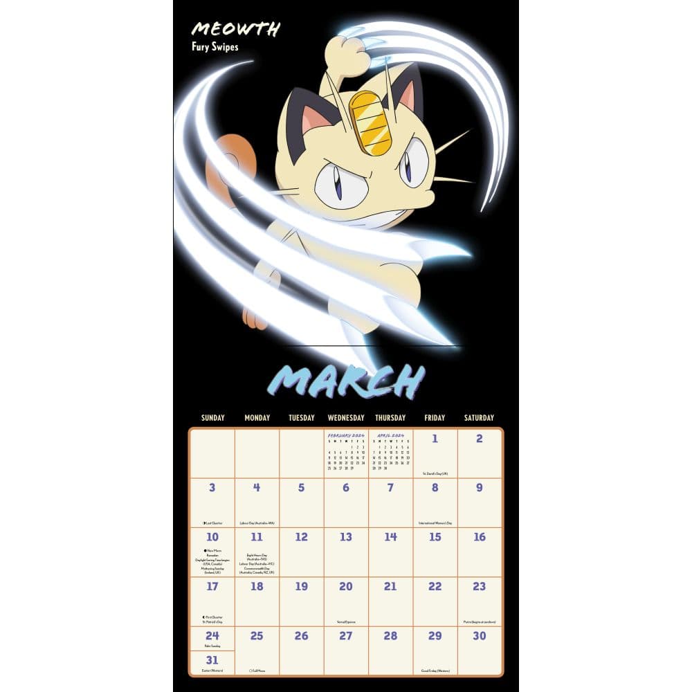 Pokemon Moves 2024 Wall Calendar March