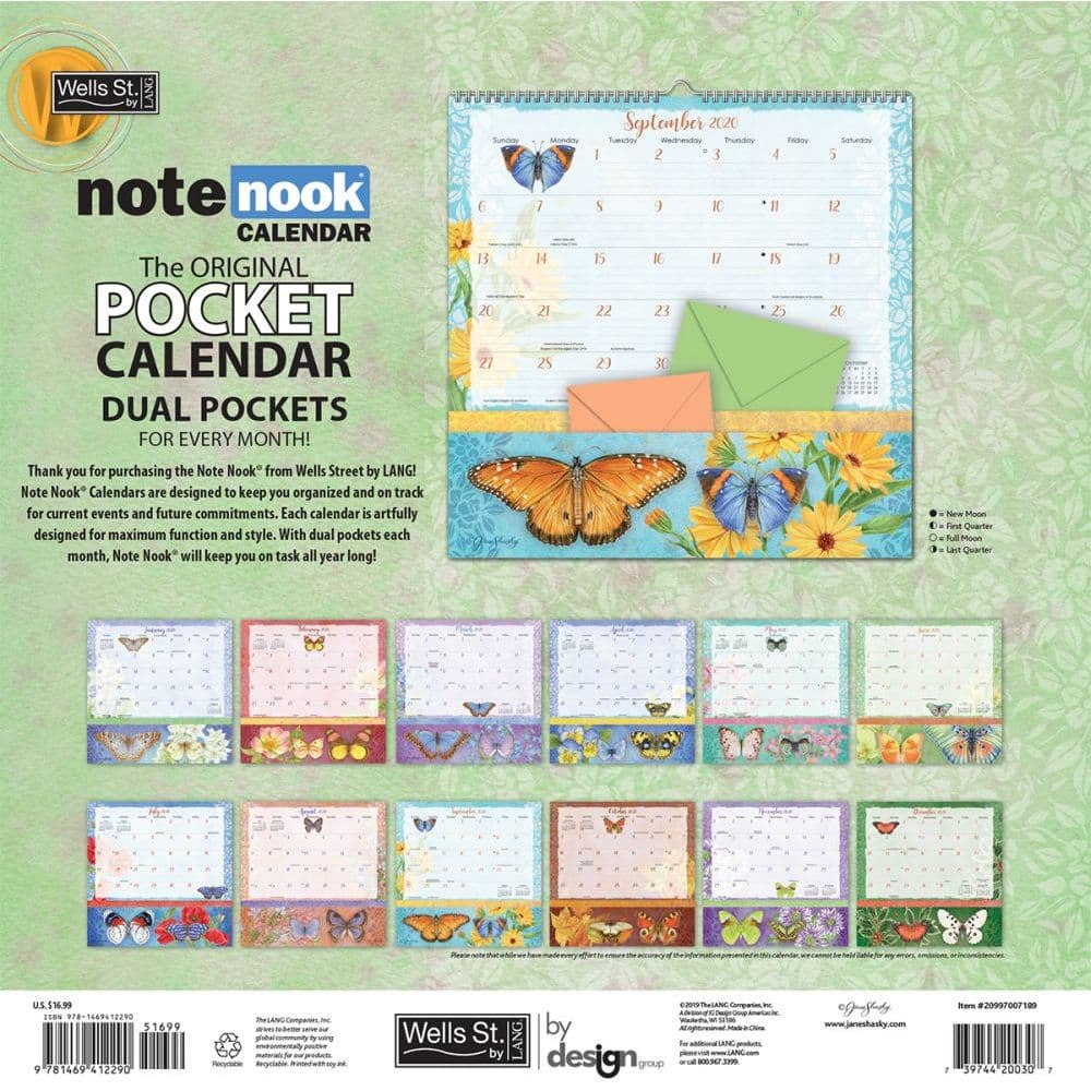 Butterflies Note Nook Pocket Wall Calendar by Jane Shasky