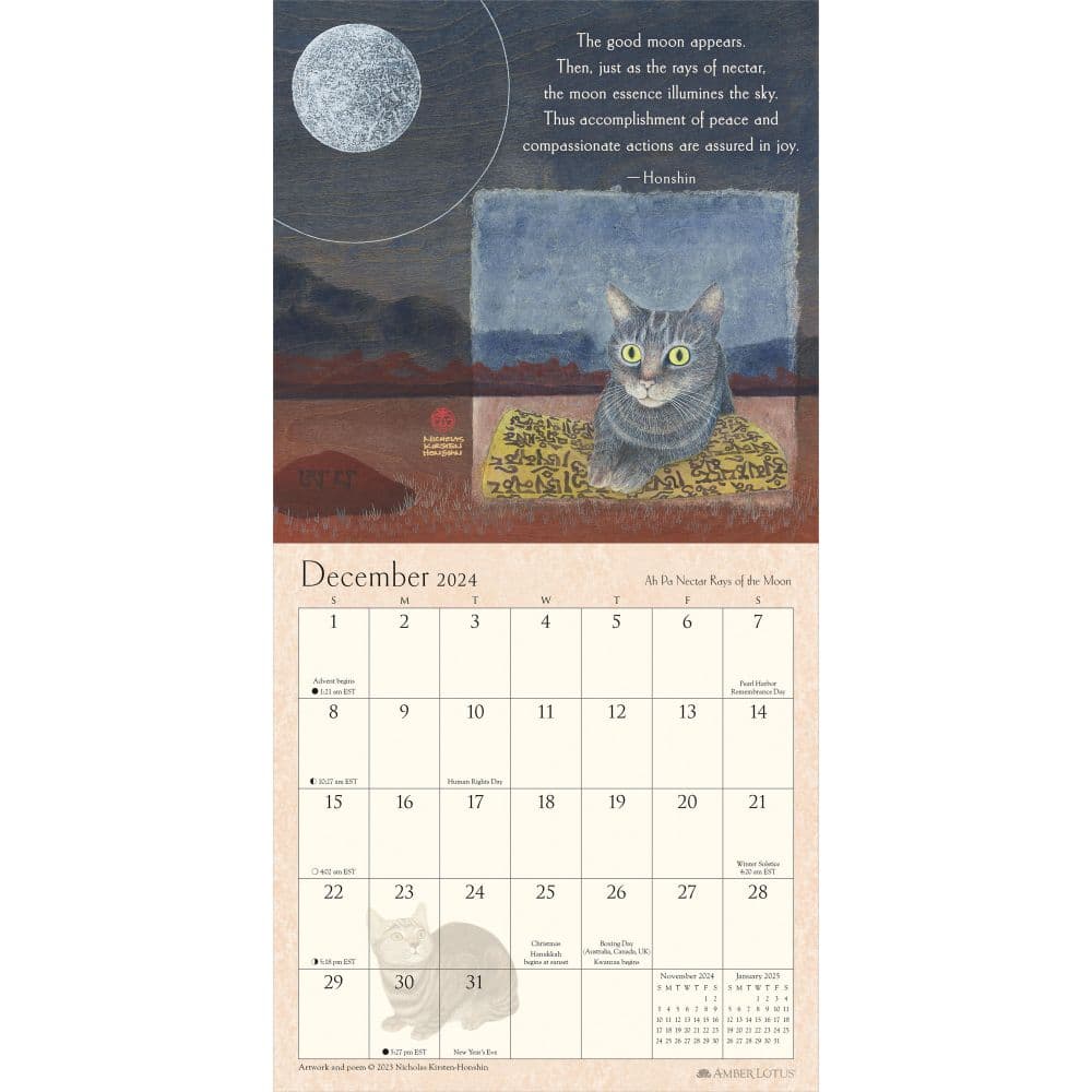 Zen Cat 2024 Mini Wall Calendar