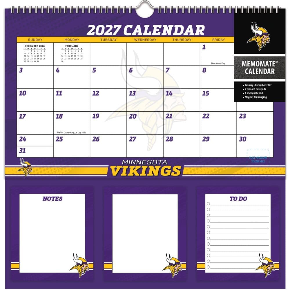 image NFL Minnesota Vikings 2027 Memomate Spiral Wall Calendar