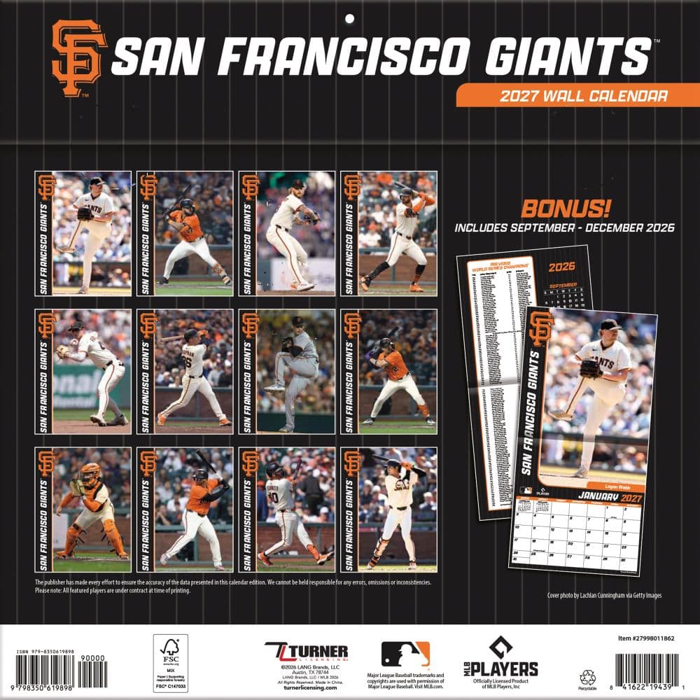 MLB San Francisco Giants 2027 Wall Calendar First Alternate Image