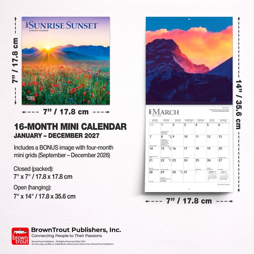 Sunrise Sunset 2027 Mini Wall Calendar Sixth Alternate Image