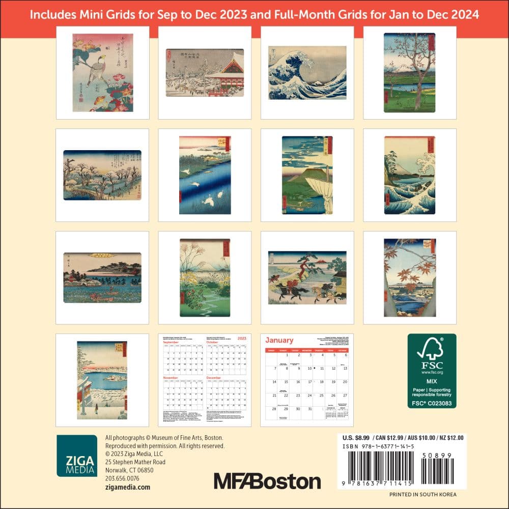 Japanese Woodblocks MFA 2024 Mini Wall Calendar