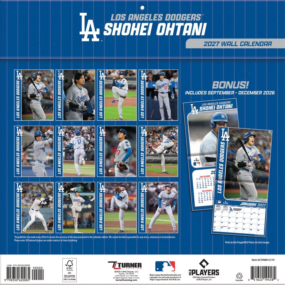MLB Los Angeles Dodgers Shohei Ohtani 2027 Wall Calendar First Alternate Image