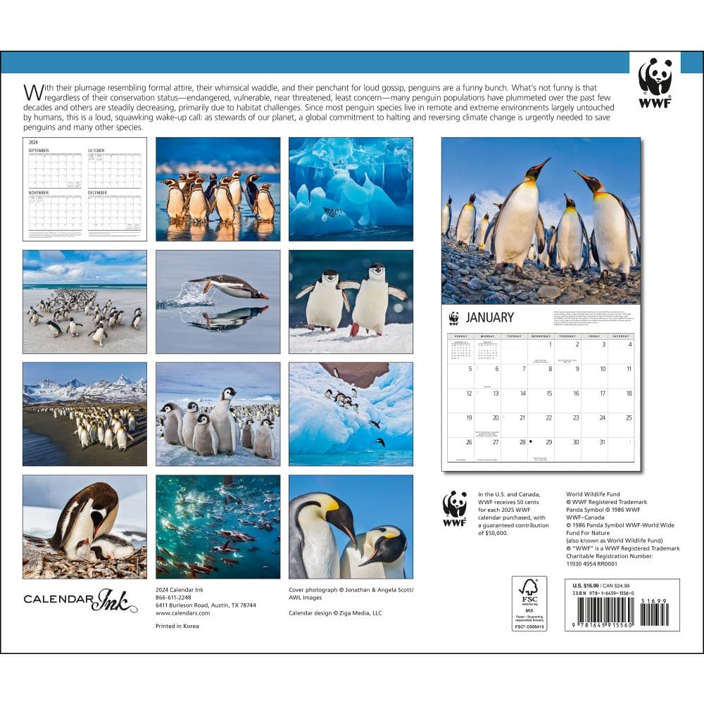 Penguins WWF 2025 Wall Calendar