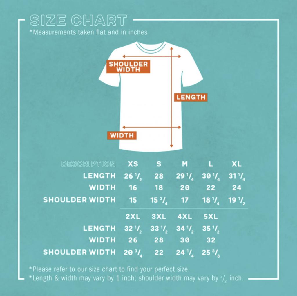 Tee Shirt Size Chart for Ripple Junction Brand