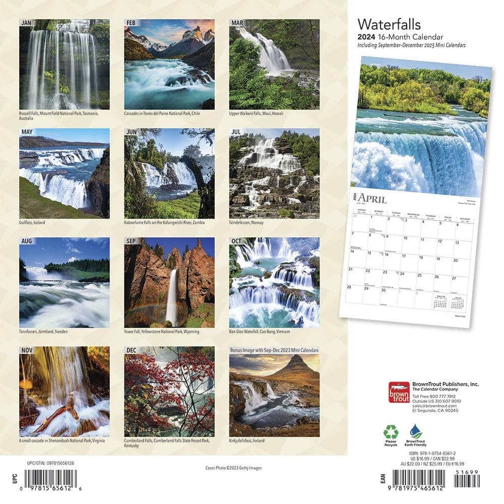 Waterfalls  2024 Wall Calendar Alternate Image 1