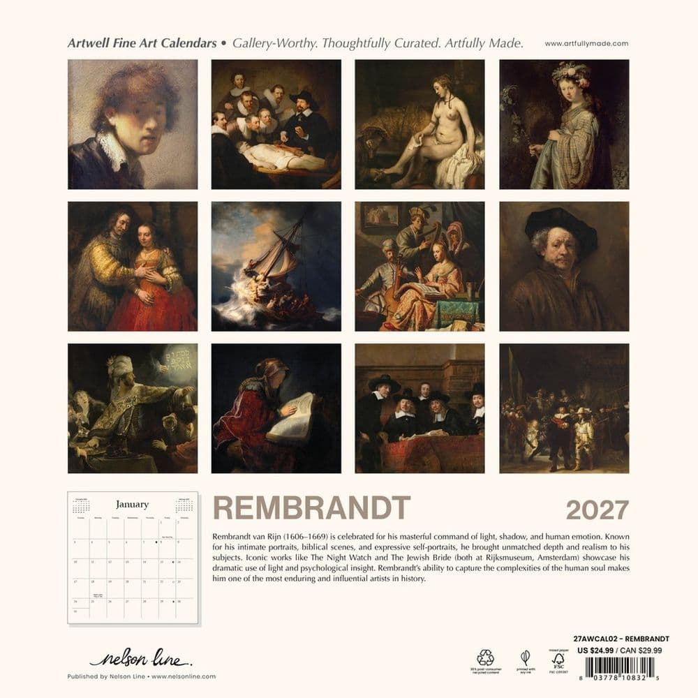 Rembrandt 2027 Wall Calendar First Alternate Image