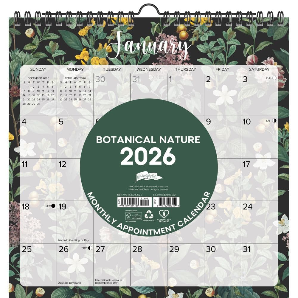 Botanical Nature Spiral Art 2026 Wall Calendar Main Image