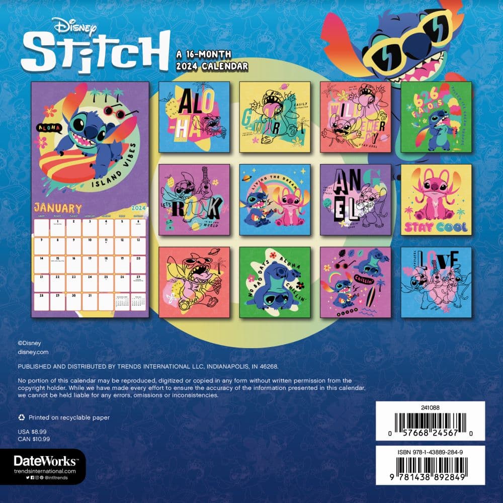 Disney Stitch 2024 Mini Wall Calendar Alternate Image 2