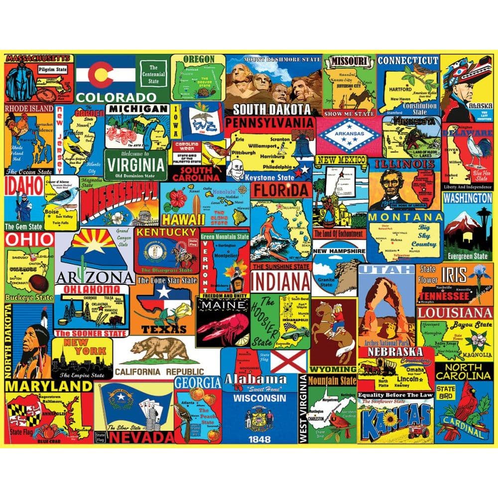 White Mountain Puzzles State Stickers 1000 Piece Puzzle