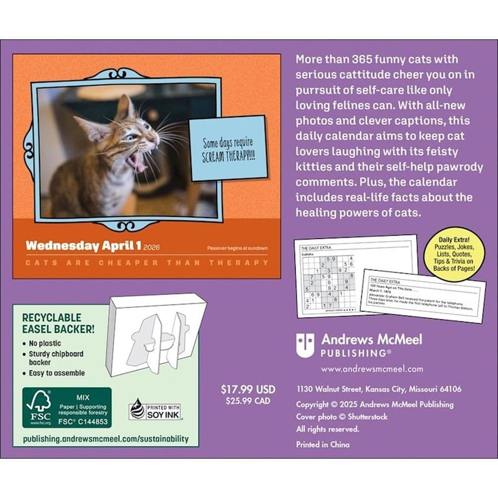 Cats Are Cheaper Than Therapy 2026 Desk Calendar First Alternate Image