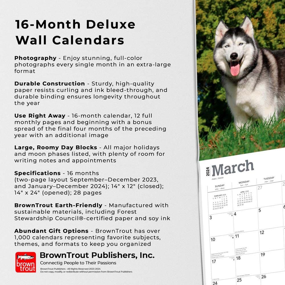 Siberian Huskies Deluxe 2024 Wall Calendar