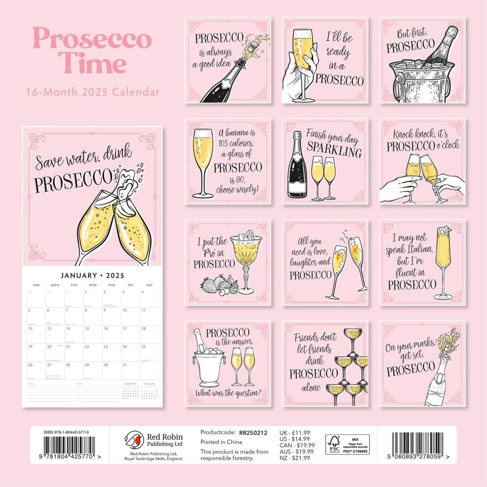 Prosecco Time 2025 Wall Calendar Alt1