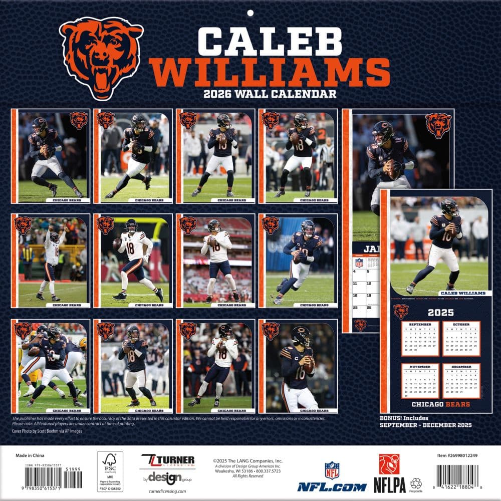 NFL Chicago Bears Caleb Williams 2026 Wall Calendar First Alternate image