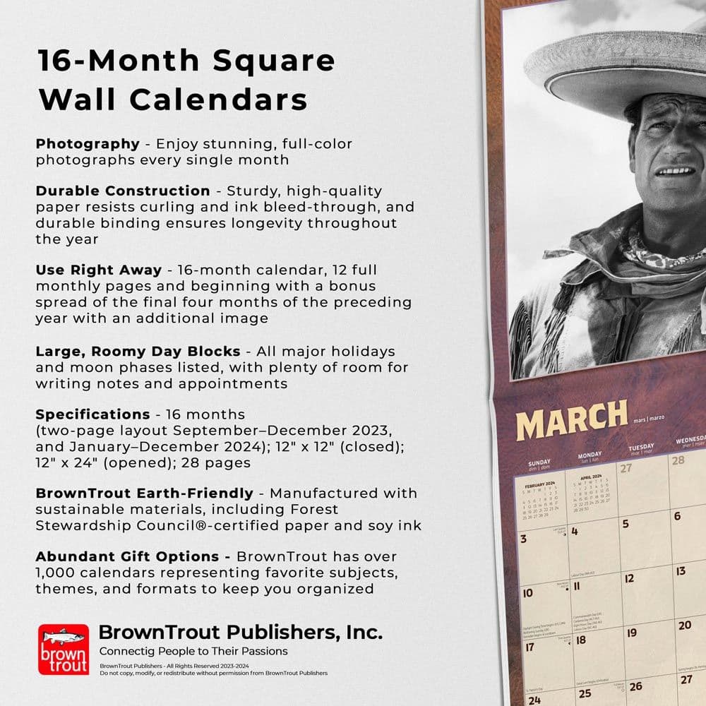 John Wayne in the Movies 2024 Wall Calendar