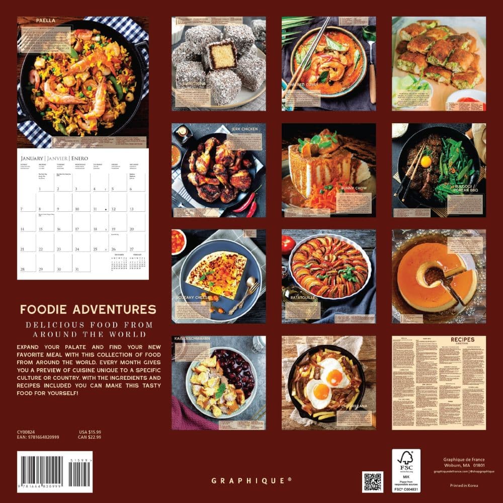 Foodie Adventures 2025 Wall Calendar back