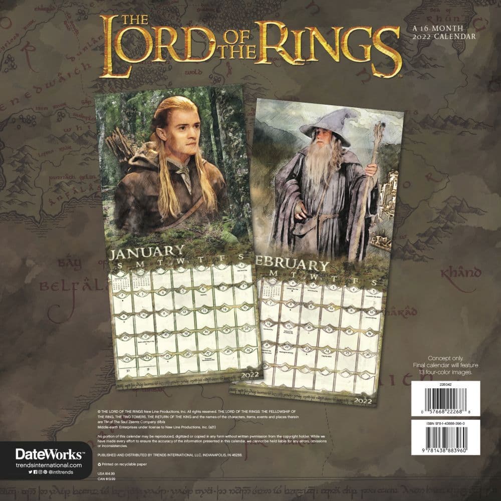 Lord Of The Rings Calendar 2022 Lord Of The Rings 2022 Wall Calendar - Calendars.com