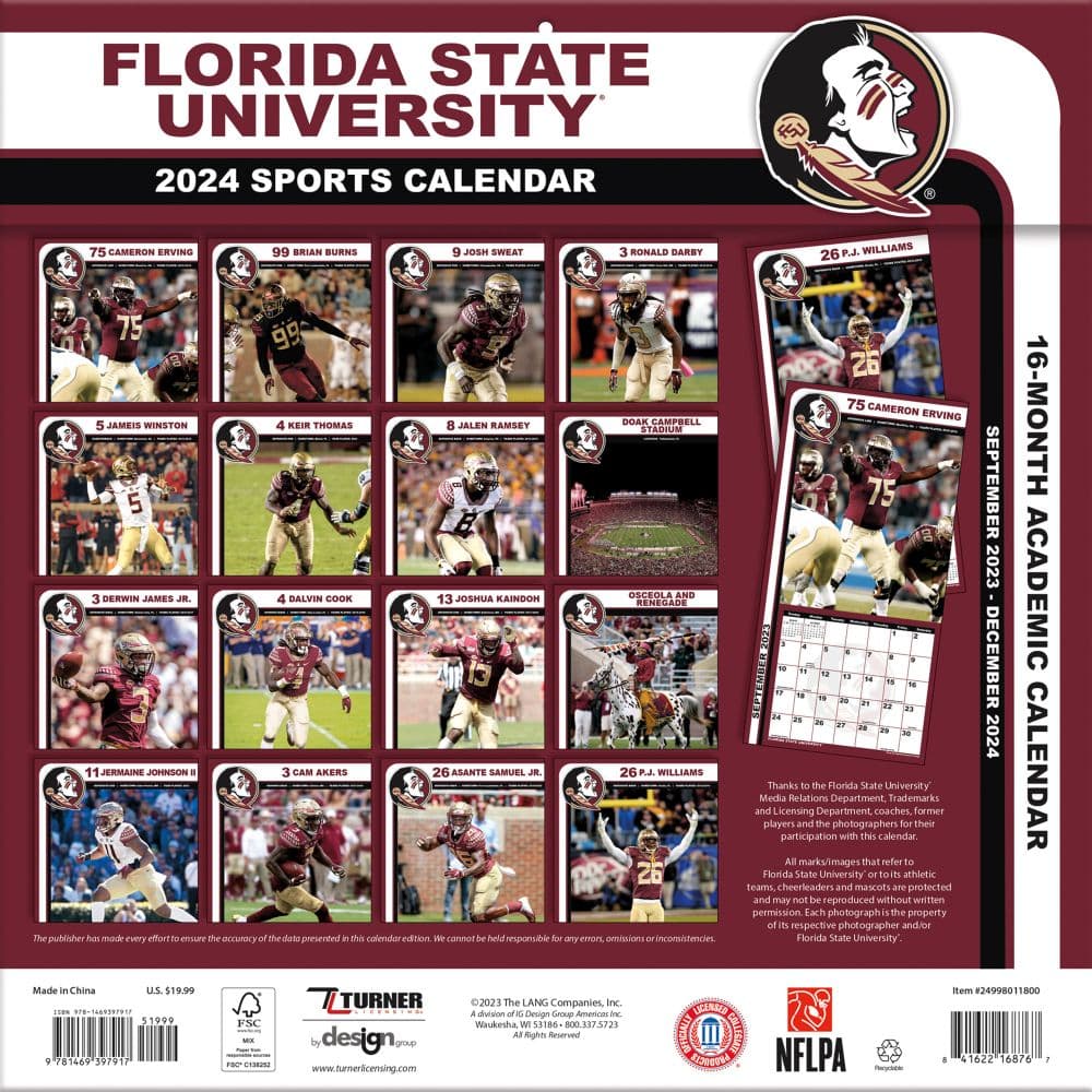 Florida State Seminoles 2024 Wall Calendar