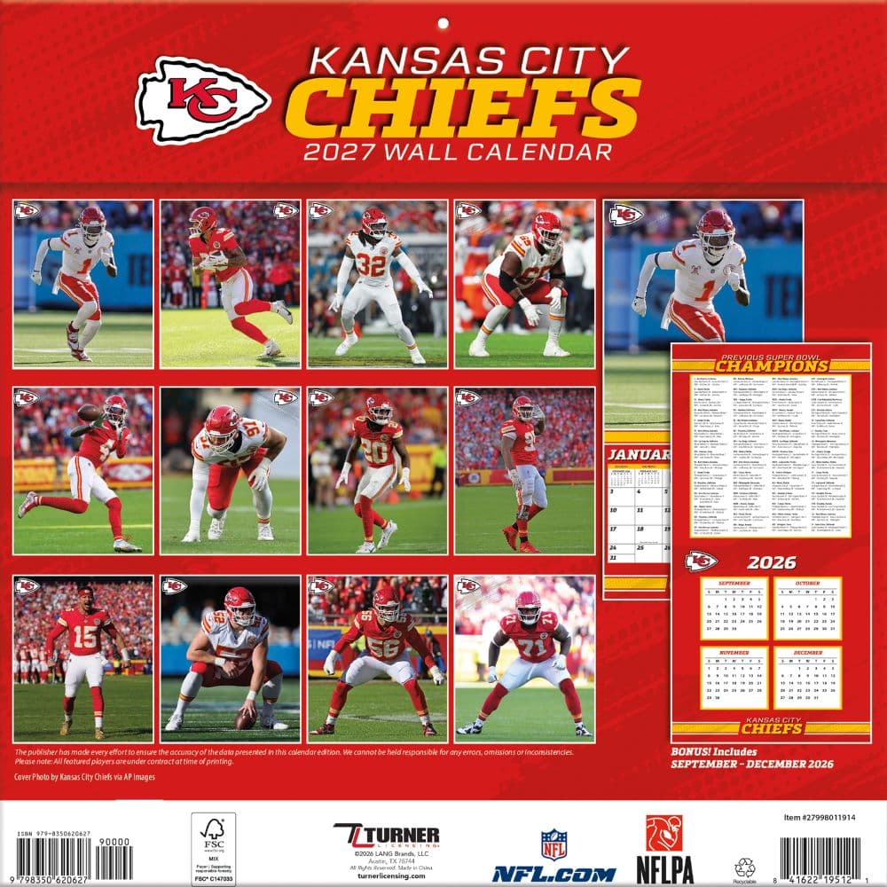 NFL Kansas City Chiefs 2027 Wall Calendar First Alternate Image