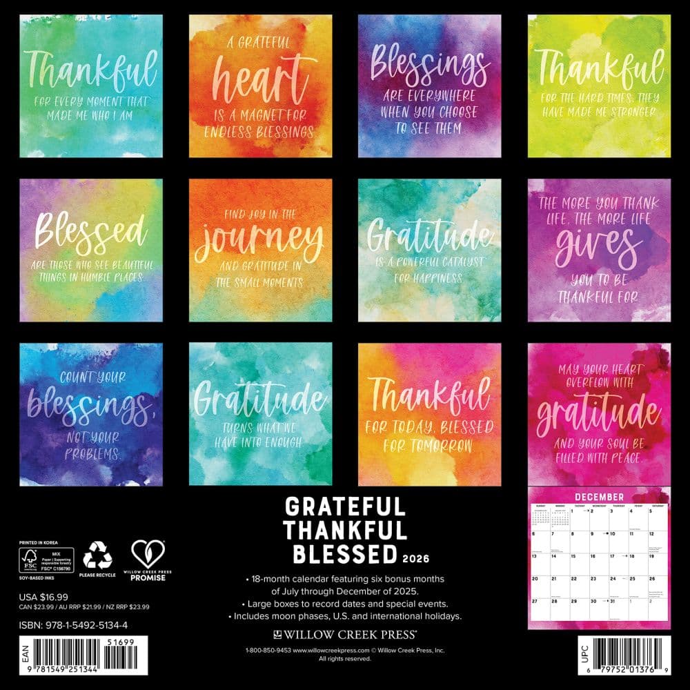 Grateful Thankful Blessed 2026 Wall Calendar First Alternate image