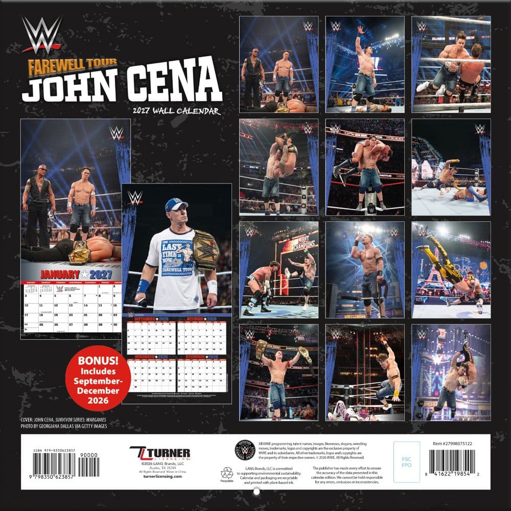 WWE John Cena Farewell Tour 2027 Wall Calendar First Alternate Image