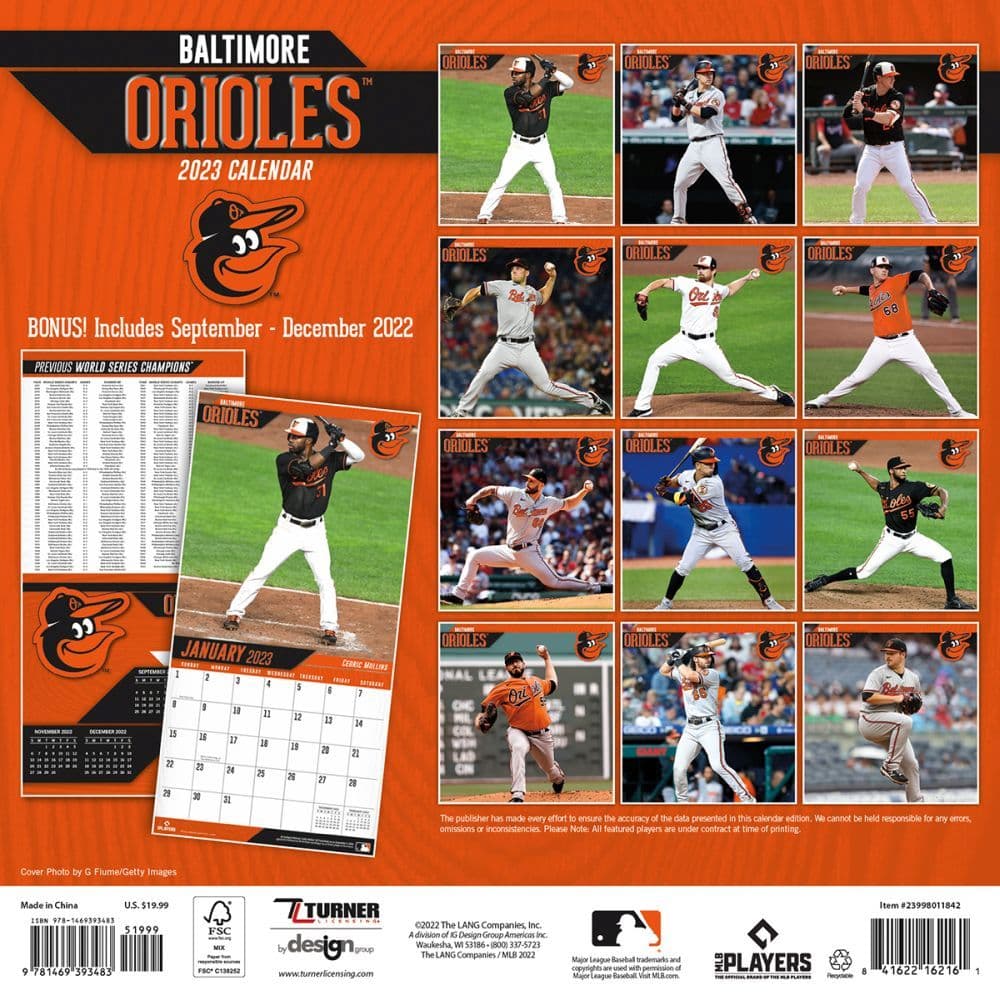 MLB Baltimore Orioles 2023 Wall Calendar Calendars