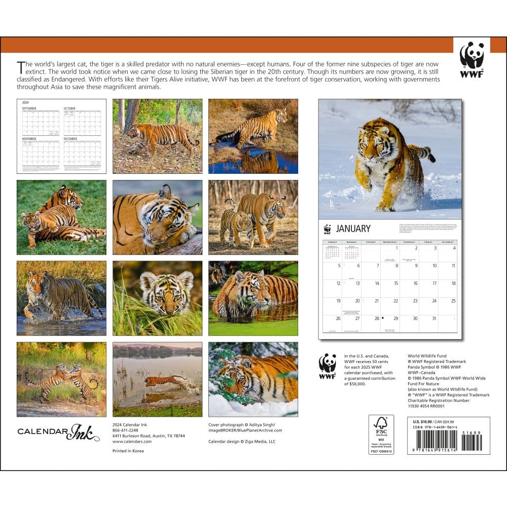 Tigers WWF 2025 Wall Calendar First Alternate Image width="1000" height="1000"