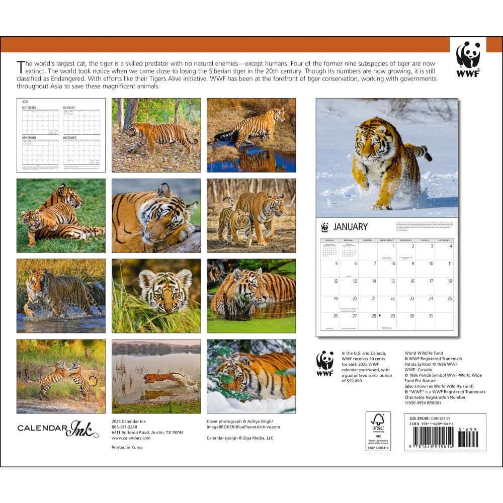 Tigers WWF 2025 Wall Calendar