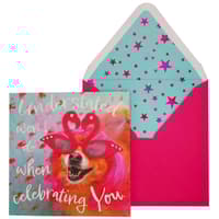 image Dog in Flamingo Glasses Birthday Card