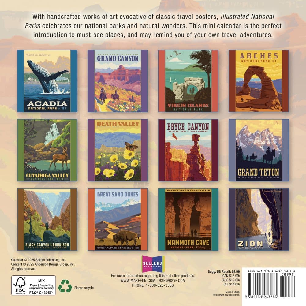 Illustrated National Parks 2026 Mini Wall Calendar First Alternate Image