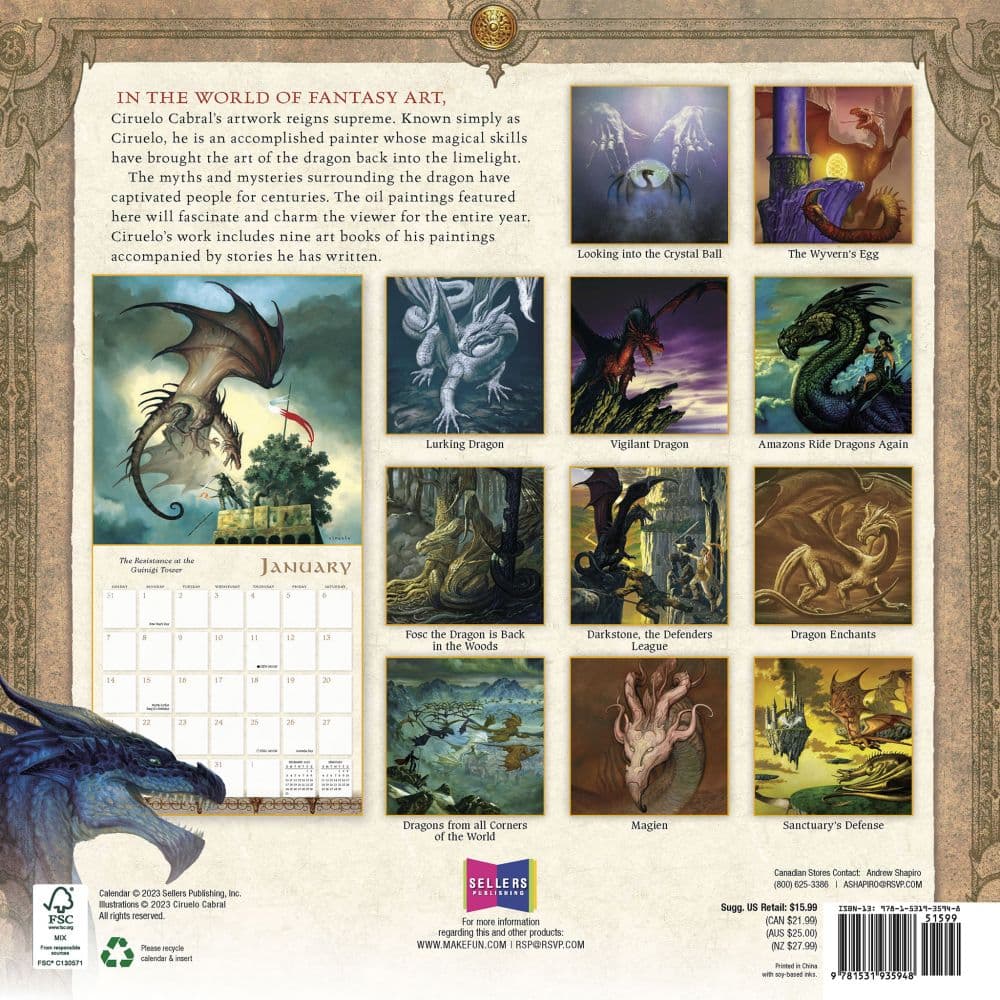 Dragons by Ciruelo 2025 Wall Calendar