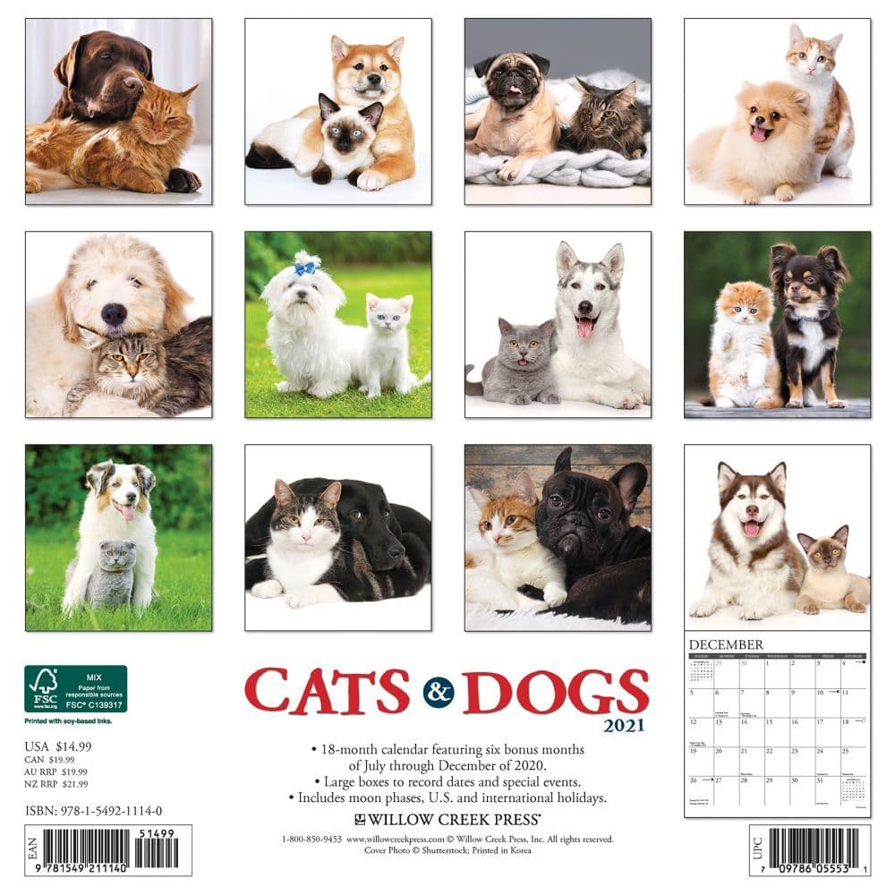 Office Calendar Dogs Cats Wall Long and Narrow 2020 Home