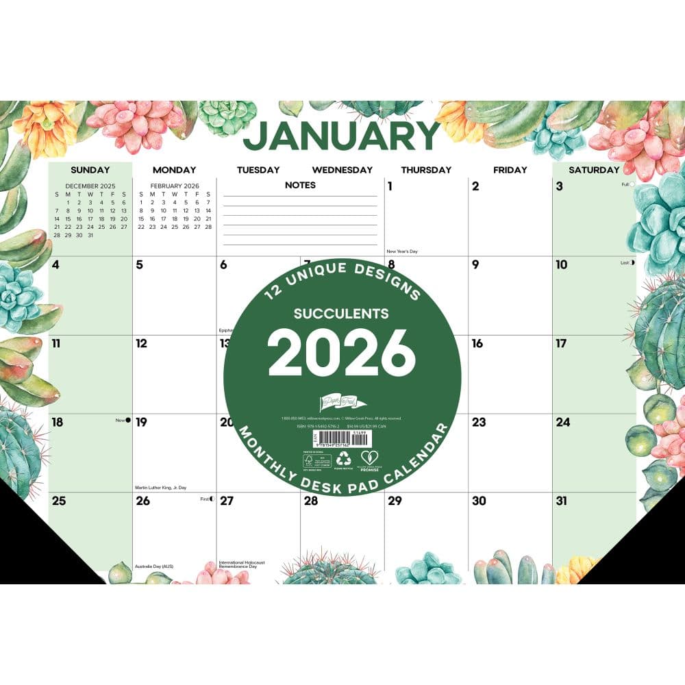 Succulents 17x12 2026 Large Desk Pad Man Product Image