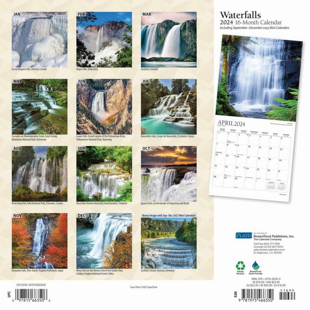 Waterfalls 2024 Wall Calendar