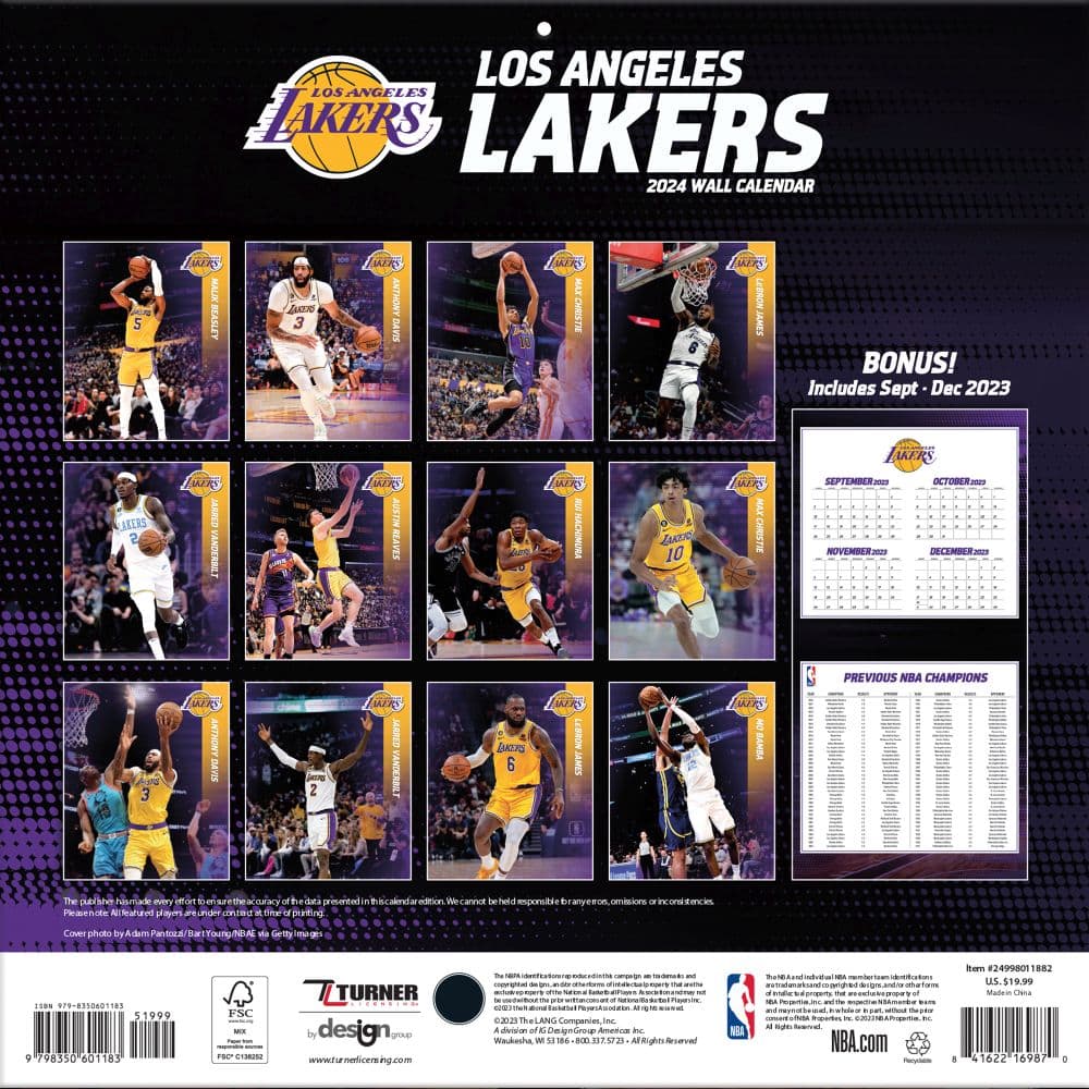 Los Angeles Lakers 2024 Wall Calendar
