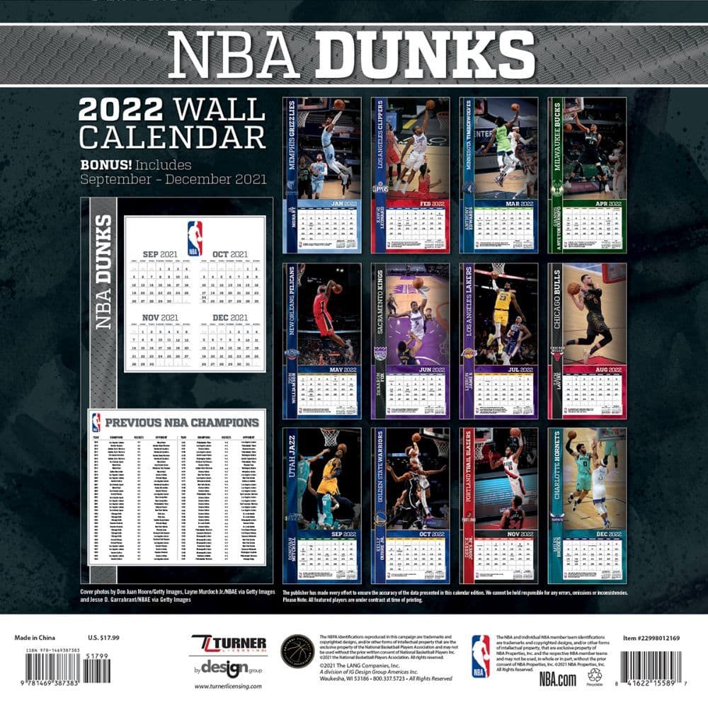 Nba Dunks 2022 Wall Calendar - Calendars.com